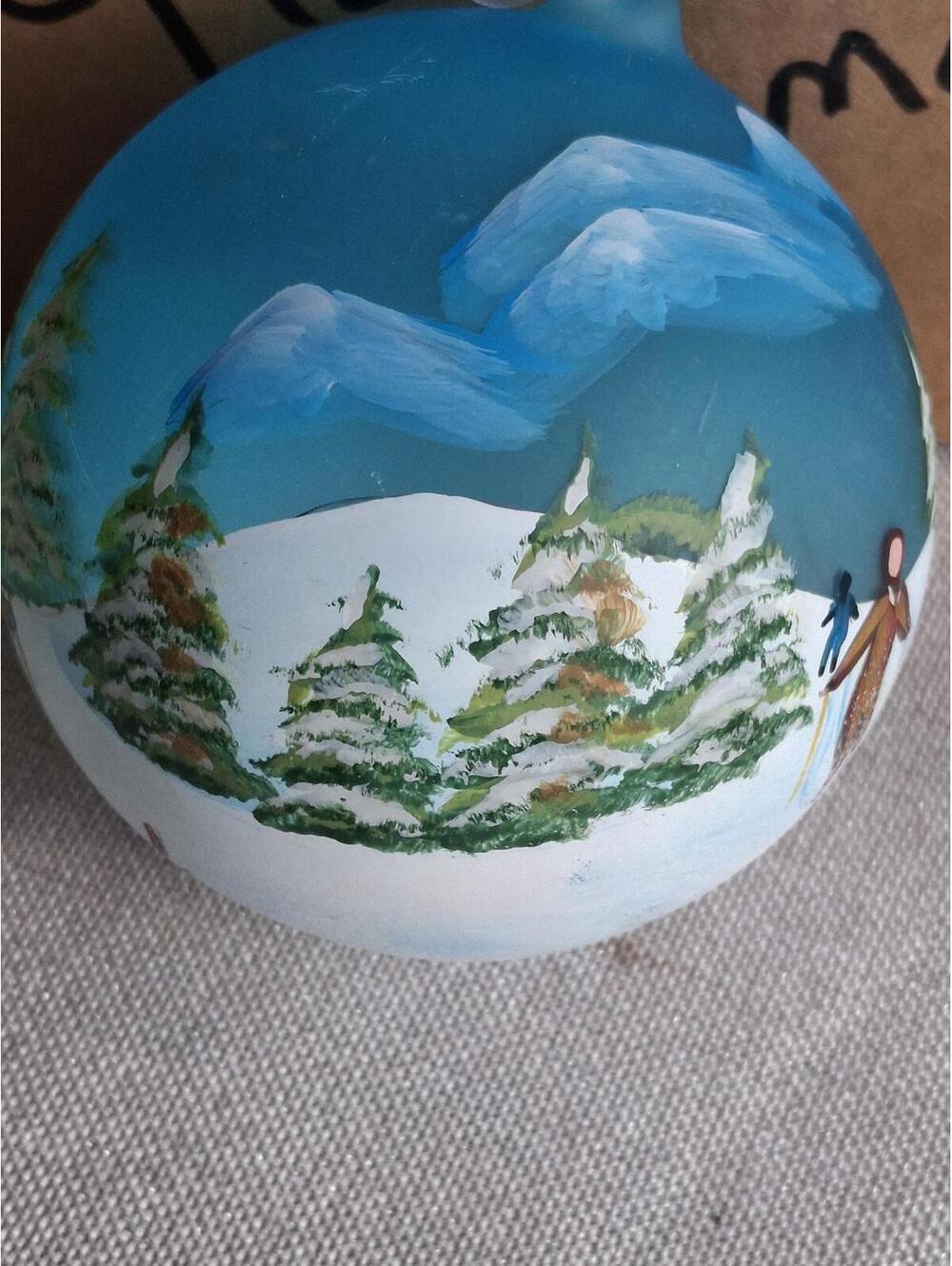 Hand-Painted Blown Glass Skiing and Winter Scene Christmas Ornament